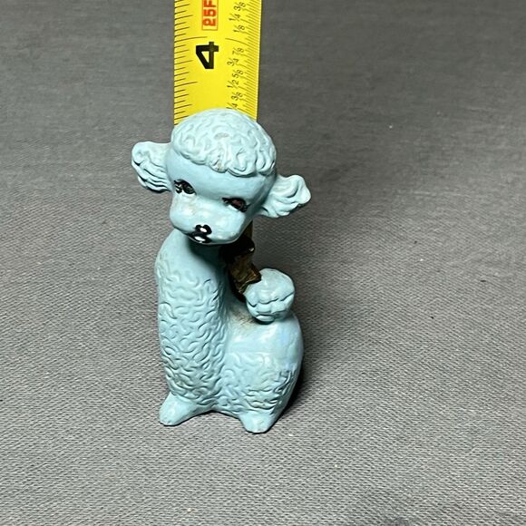 Vintage Blue Ceramic Sitting Poodle w/Gold Bow Collar MCM-Anthropomorphic-Kitch - Picture 11 of 11